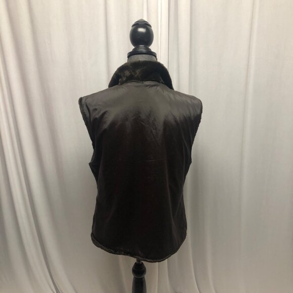 Blassport Brown Reversible Faux Fur Vest Womens Size Medium Sleeveless Zippered - Picture 7 of 11